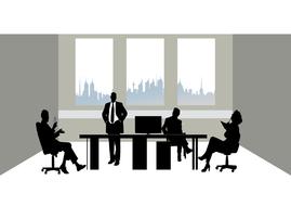 business people communicating in office, silhouettes
