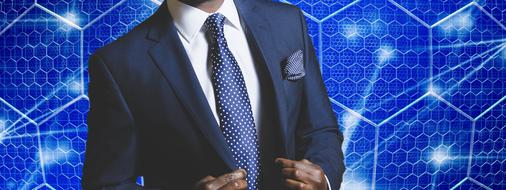 Global Business, concept, dark skin man in tie suit at abstract cell background