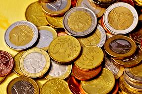 pile of euro Coins, top view