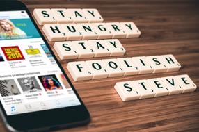 stay hungry stay foolish, Steve Jobs Quote beside of iphone