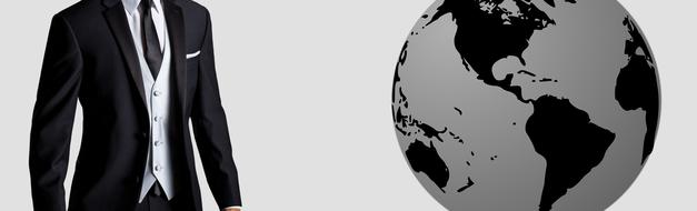 banner with suit and globe