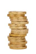 stack of gold coins on white