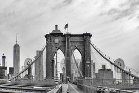 monochrome photo of Brooklyn Bridge in New York City