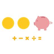 coins, piggy bank and math symbols, simple drawing