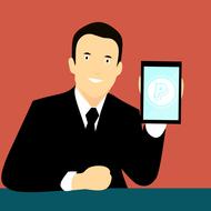 paypal logo on phone screen in businessmanâs hand