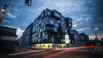 office in urban architecture at dusk