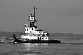 Tugboat Boat Water black and white