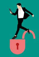 painted businessman on a red open lock