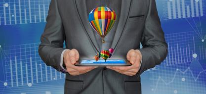 Professional Man with hot air balloons as a drawing
