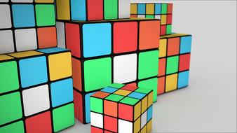 macro photo of many rubiks cubes