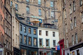 picturesque facades on Victoria Street in Old Town, uk, scotland, Edinburgh