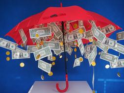 Money Rain Dollar and red umbrella