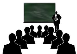 black silhouettes in lecture hall