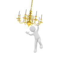 stickman hanging on the gold chandelier