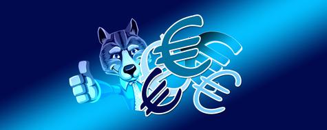 anthropomorphic wolf thumb up and euro signs, drawing