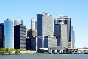 Beautiful Manhattan with skyscrapers, on the coast, in New York, USA