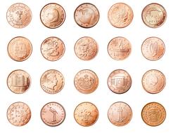 clipart of golden european coins on a white background