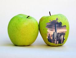 apple skyline city green banner drawing