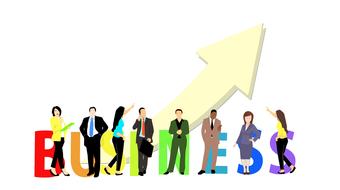 business people arrow banner drawing