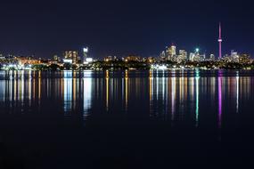 night Skyline of big city Waterfront