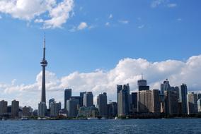 photo of the modern harbor and television tower in Toronto
