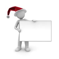 painted white man in a christmas hat with a white banner