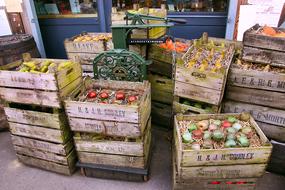 wooden crates with vegetables in stock