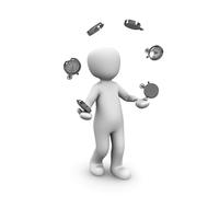 White figure, juggling with the items, clipart