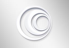 3d, white logo in the swirl, at white and grey, gradient background, clipart