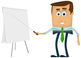 business cartoon comic characters near the white board