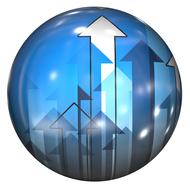 Shiny, colorful ball, with the arrows, showing up, clipart