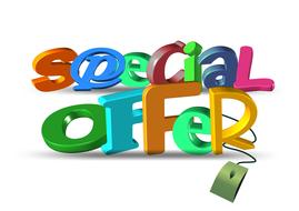 3d, colorful "Special Offer" sign with a mouse, at white background, on clipart