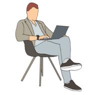 young casual man sits with laptop