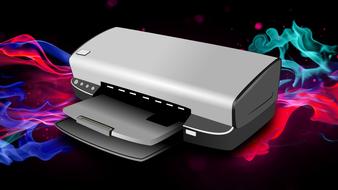printer scanner fax machine in the background of paints