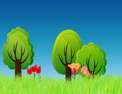 green trees and flowers in the meadow