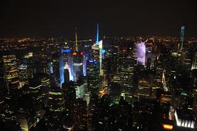 glowing skyscrapers in the big city at night