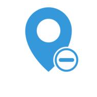 Blue and white icon of geolocation, at white background, clipart