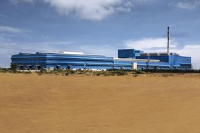 blue factory building