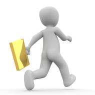 White figure, running with the gold suitcase, clipart