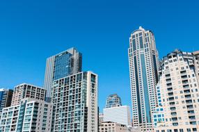 photo of modern skyscrapers against the blue sky in Washington DC