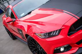 Beautiful, shiny, red and black Mustang Gt car in USA