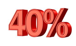 3d, red 40% sign at white background, on clipart
