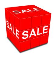 sale on a red cube as a 3D model