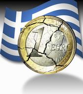 broken euro coin at flag of Greece