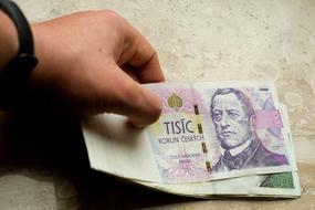 a stack of banknotes in a man's hand