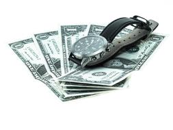 time is money, Wrist Watch on one dollar bills