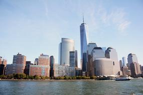 commercial buildings and apartments on waterfront at autumn, usa, nyc