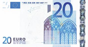 Colorful 20 euro banknote with beautiful architecture