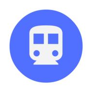 train, round blue and white icon