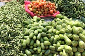 Beautiful and colorful, ripe vegetables at Indian rural market